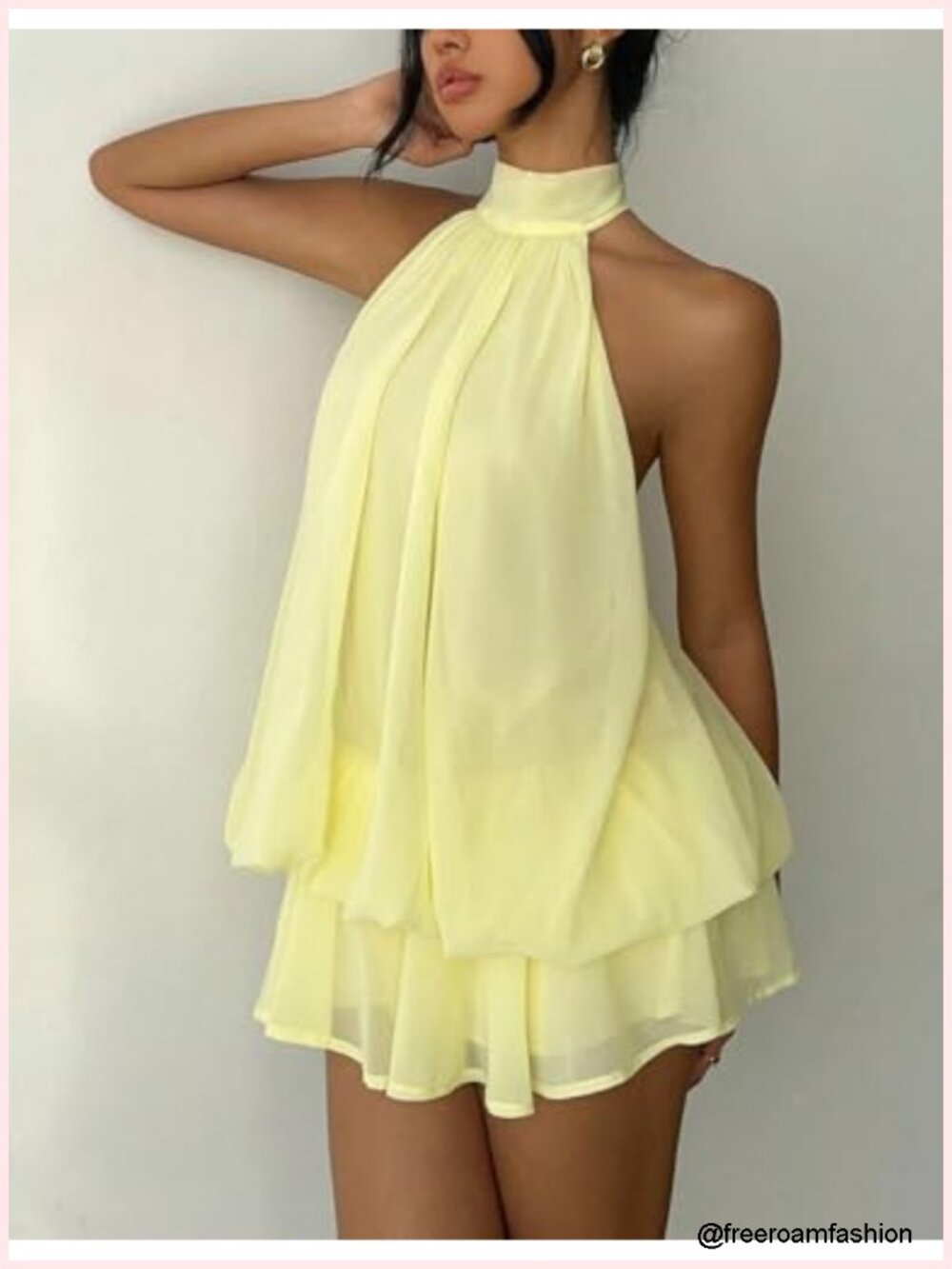 Chiffon Halter Mini Dress Backless Ruffle Flowy Wedding Guest Cocktail Y2k - Picture 2 of 6